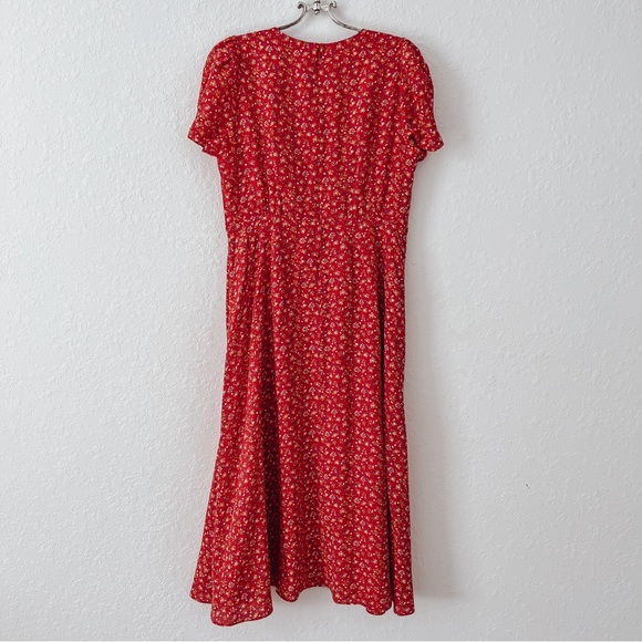 🚫Sold🚫 Dress Midi Wrap Floral Silk Puff Sleeve Red NWOT - Picture 3 of 9